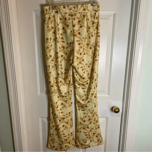 Cider Yellow Pants with Green & Brown Floral Print Size Medium