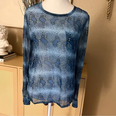Equipment 100% Silk Blue Python Print Sheer Blouse Size Small