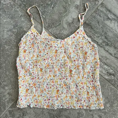 Hippie Rose Shirred Smock Tank Top Floral Cropped Length Ivory Multi Size S NWT