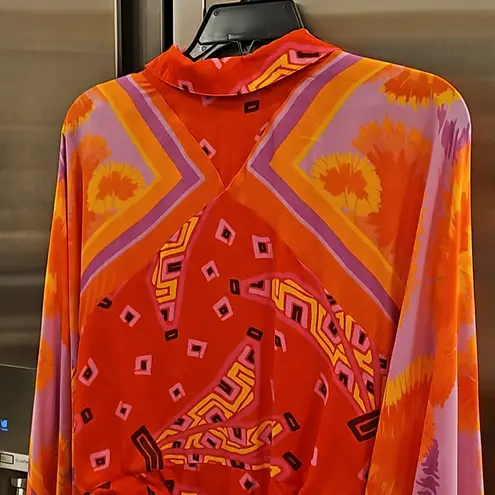 Farm Rio ππ Red Tiki Bananas Scarf Sleeve Romper ~ Tie Dye Cashew Small S NWT