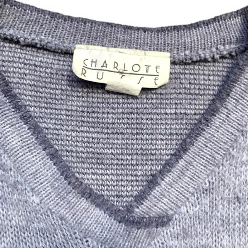 Vintage 90s Lavender Fair Isle Ribbed High V Neck Sweater Small Ski Cabincore Purple