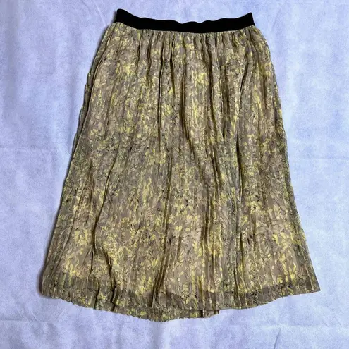 American Rag  Stretchy Waist Yellow Floral Pleated Retro Midi Skirt Sz‎ SM