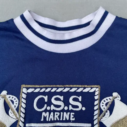 Cristin Stevens Vintage 80s CSS Marine Sailor Navy Blue White Graphic T-shirt
