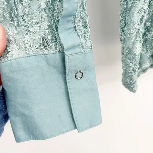 INC International Concepts Womens Y2K Fairycore Sheer Lace Snap Shirt Size 1X Blue