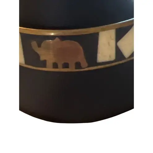 Vintage Brass Bangle Bracelet Mother of Pearl Inlay Elephant Trunk Up India 8.5" Black