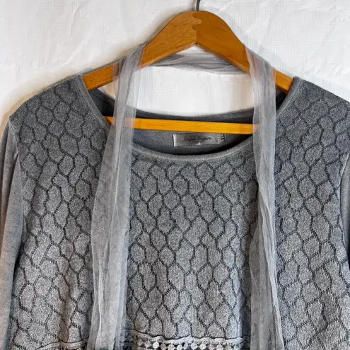 Simply Couture Gray Embroidered Tunic Dress w/ Scarf Size XL Boho Chic Dressy