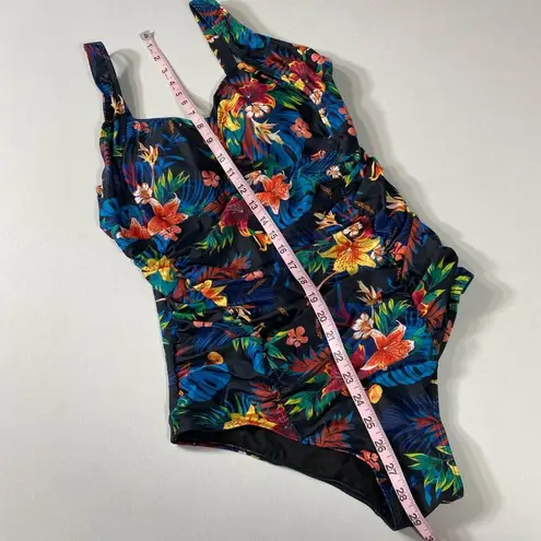 Daci Women’s 16W Tropical Print Ruched One Piece Swimsuit Black