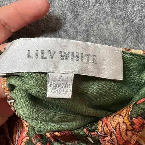 Lily White Floral Cami Top Criss Cross Back Tie Peplum Green Orange L