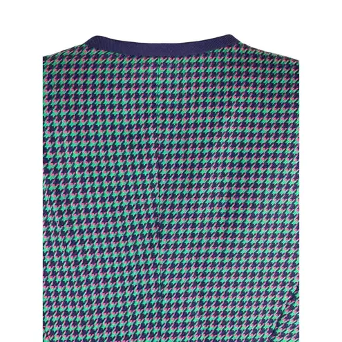 Leslie Fay Green Purple Pink Houndstooth 80s Button Up Blazer Dress 8