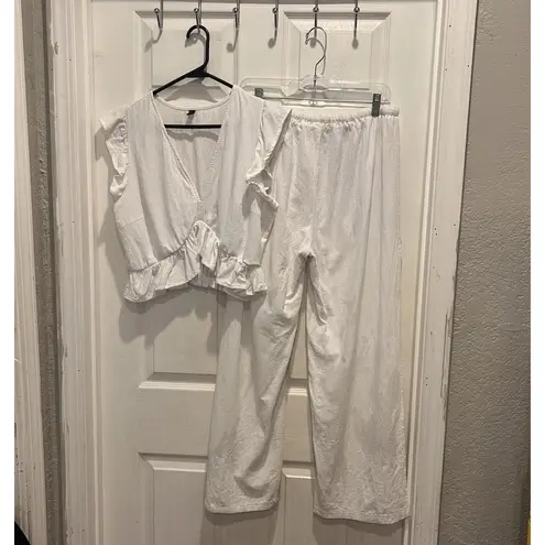 Fancyinn Womens Large Outfit Crop Top Side Slit Wide Leg Pants Set Beach