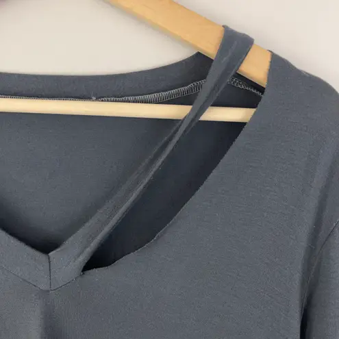 Groceries Apparel Dark Green Grey Soft Lightweight V Neck Long Sleeve Top