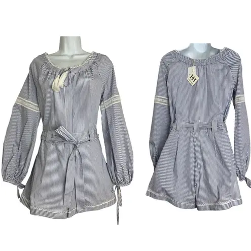 Haute Hippie Playsuit Romper Navy/White Stripe Off Shoulder Size 4 (Small)