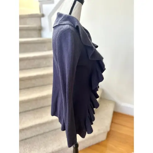 Malika Purple Plum Cashmere Ruffle Hem Tie Cardigan