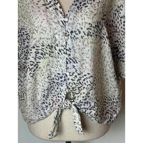 Rails Shirt Women Medium Ivory Linen Blend Thea The Rainbow Cheetah Print Blouse