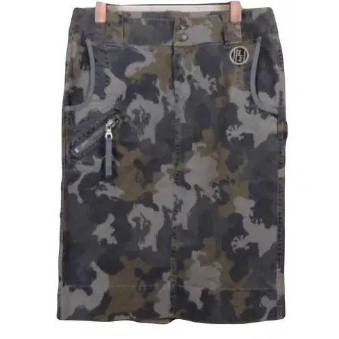 Diesel Khaki Gray Black Camo Camouflage Print Twill Utility Pencil Skirt Size 27