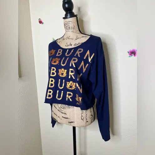 PINK - Victoria's Secret NTM Navy & Metallic Orange Collegiate Auburn Crop Top Sz M