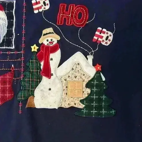 Christmas Y2K Cottagecore Snowman Santa Size Large Ugly Christmas Sweater Blue