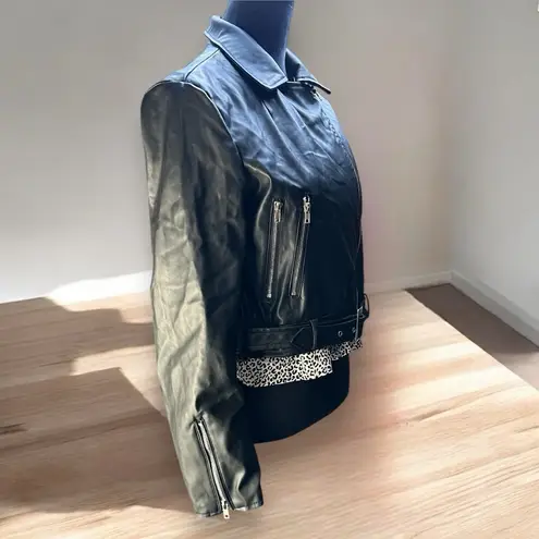 Ambiance women’s 100% Faux Leather Moto Cropped Jacket Size L Biker Modern Chic Black Size L