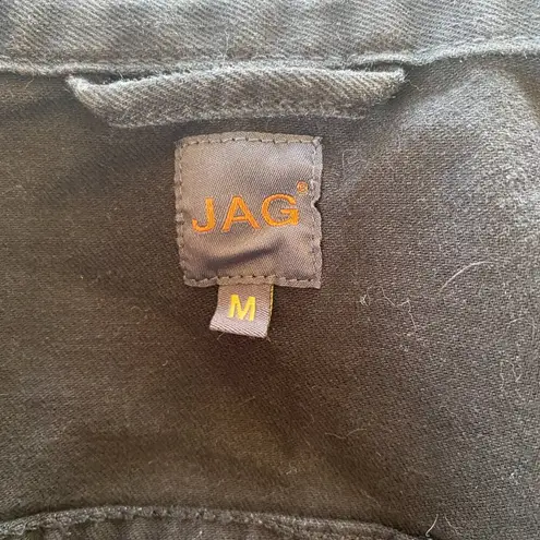 JAG women's M black collared long sleeve button down denim jean jacket pockets Size M