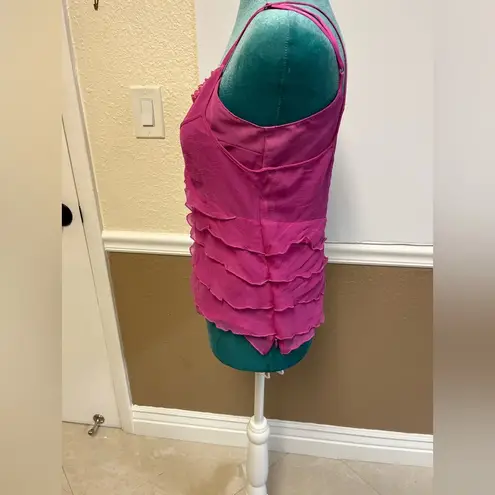 Anne Carson 100% Silk Ruffle Camisole Top - Size Small Y2K Vintage Fuschia