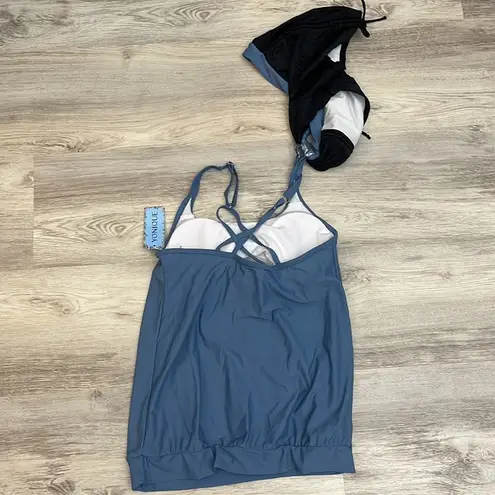 Yonique Blue & Black Tankini with Tie Ruched Side Boyshort Bottoms Size XS Multiple