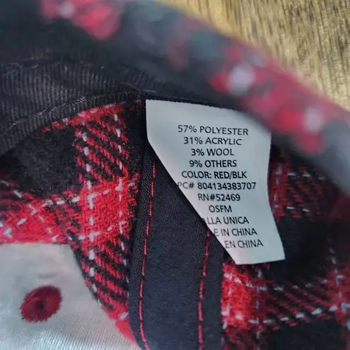 Red and Black Plaid Baseball Cap One Size Wool Blend Plaid Baseball Hat
