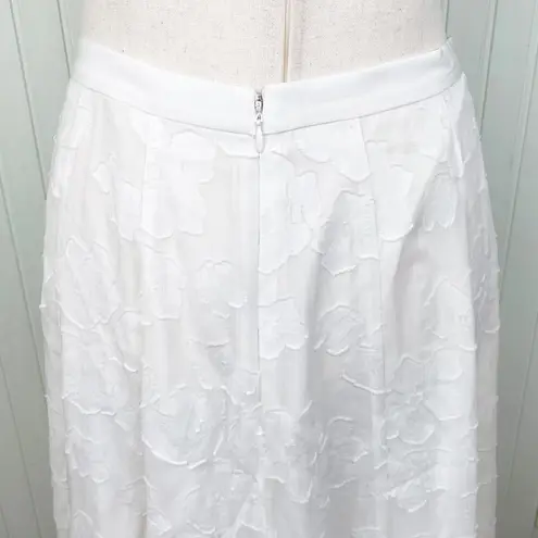 Rebecca Taylor Asymmetrical Hem Mixed Fabric Midi Skirt Size 4 Silk Floral White