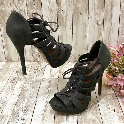 Schutz Chincilla Nubuck High Heel Platform Sandals