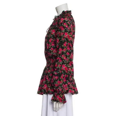 Dolce & Gabbana Authentic Rose Floral Silk AOP Blouse Shirt Top Ruffle Detail S