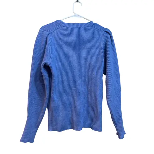 Elie Tahari Blue Cable Knit Puff Sleeve Sweater Size L