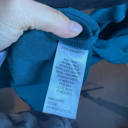 Montgomery Post Deep Teal Short Sleeve Wrap Blouse Blue Size L