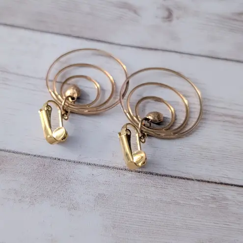 Vintage Clip On Earrings Large Gold Tone & Red Heart Dangle Valentine's Love