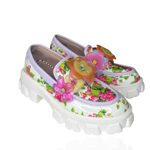 Betsey Johnson  Vinie Lug Platform Shoes Women's US Size 8 Multi Floral Loafer