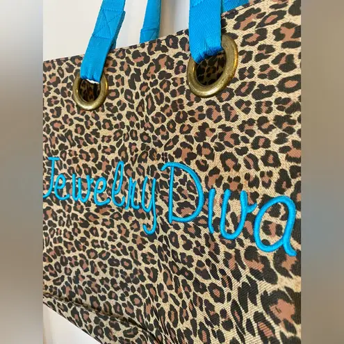 Premier Designs Leopard Print “Jewelry Diva “Tote Bag with Blue Accents