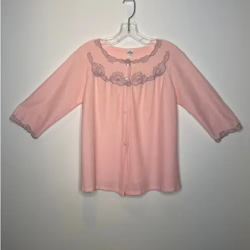 American Vintage Vintage 1950s Sears Roebuck Charmode Pink Nylon Bed Jacket Lace Yoke medium