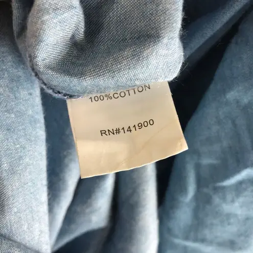 Velzera Womens Embroidered Boho Tunic Top Blue Chambray 100% Cotton 1XL