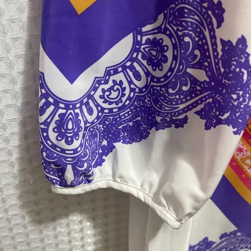 Peach Love California Boho Scarf Print Dress Large Pink Orange Purple