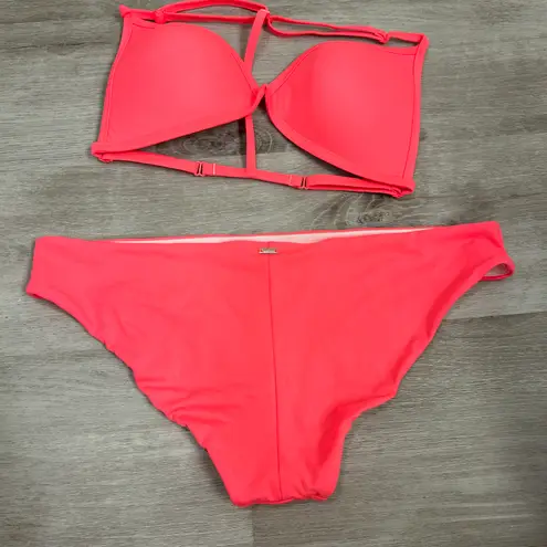 PINK - Victoria's Secret Victoria’s Secret pink neon triangle padded racerback bikini Two Piece Set