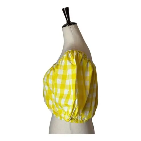 Color Me Courtney Shirt Women Small Yellow And White Gingham Cropped Kris Top