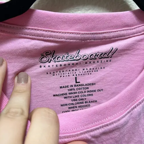 Skateboard Graphic Tee Pink Short Sleeves Crew Neck 100% Cotton Sz L Size L