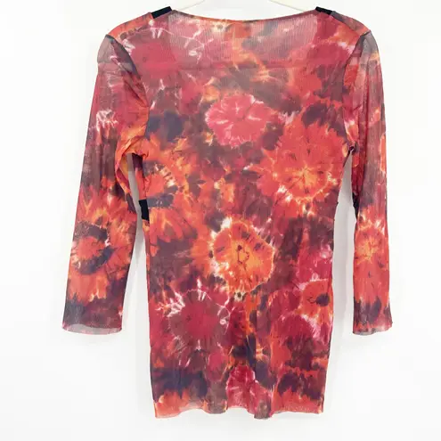 Sweet Pea Womens Y2K Fairycore Tie Dye Floral Sheer Mesh Festival Babydoll Top S