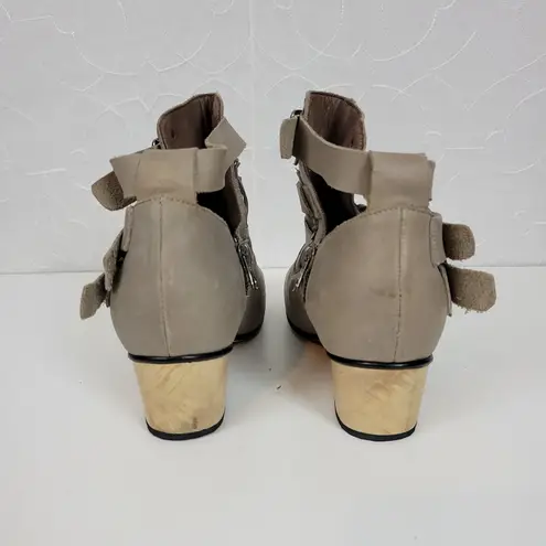 Inca Women Boots Size 7.5 Taupe Leather Round Toe Strappy Buckle Western Boho Gray