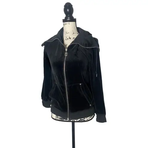 Michael Kors Black Velour Zip Up Sweatshirt Women’s Size M Medium Hoodie Jacket Black