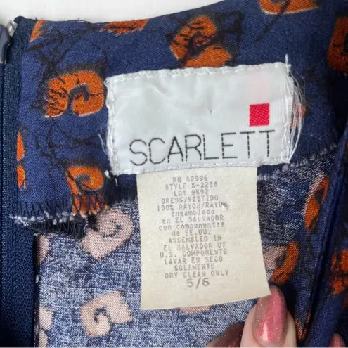 Scarlett Vintage 90s Blue Brown Patterned Front Slit Maxi Dress 5/6