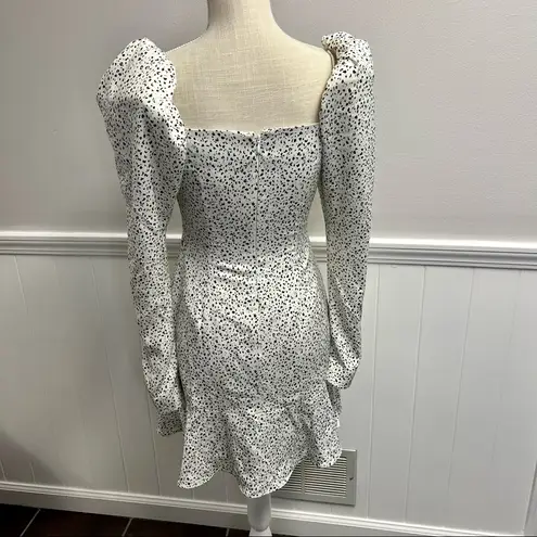 Misha Lourdetta Long Puff Sleeve Mini Dress Spot Print Snow Leopard White 4 Black