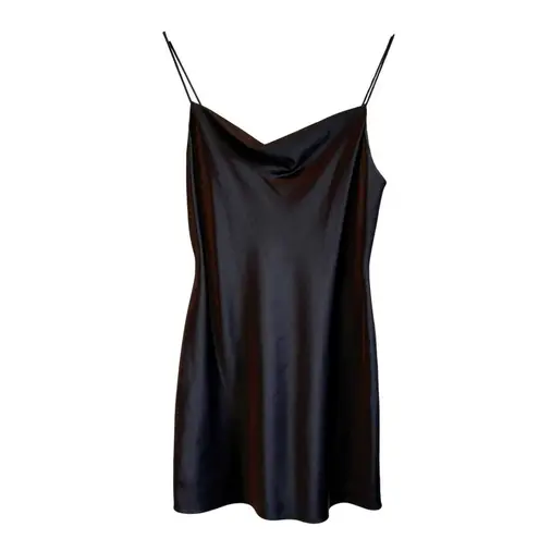 Alice + Olivia  Black Harmony Satin Spaghetti Strap Mini Dress - size 8