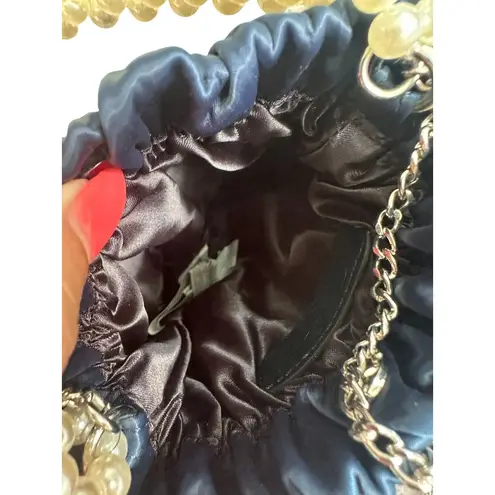 ZARA  Pearl Embellished Handle Blue Cocktail Bag with Strap