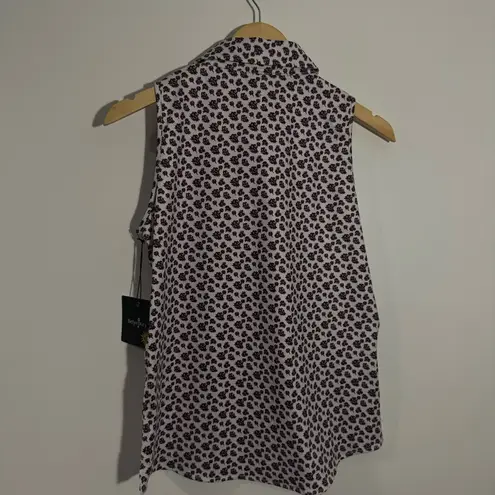 NWT Belyn Key Cutaway Sleeveless Golf Polo Tank Stem Floral White Pink Small