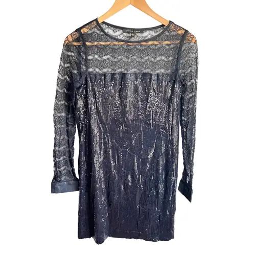 Cynthia Steffe Black Sequin Lace Long Sleeve Mini Dress Size 0