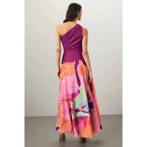 AMUR Atlas Painterly One Shoulder Floral Evening Gown Purple Womens Size 4 Pink
